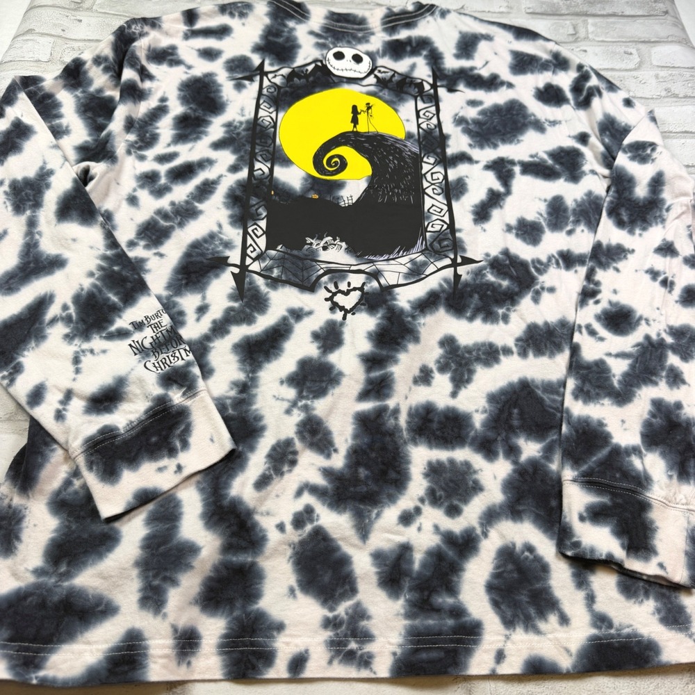Disney Nightmare Before Christmas Shirt Womens S Black Tie Dye Graphic Tee EUC